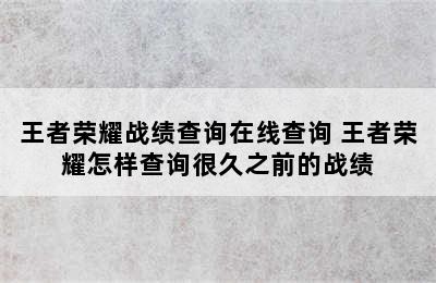 王者荣耀战绩查询在线查询 王者荣耀怎样查询很久之前的战绩